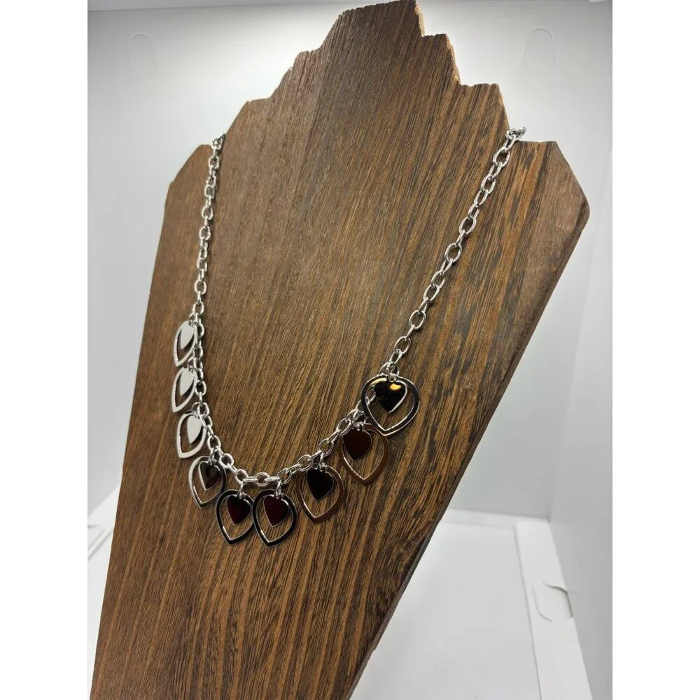 Steel by Design Adjustable Multi Heart‎ Necklace Silver Tone Milor Italy 20